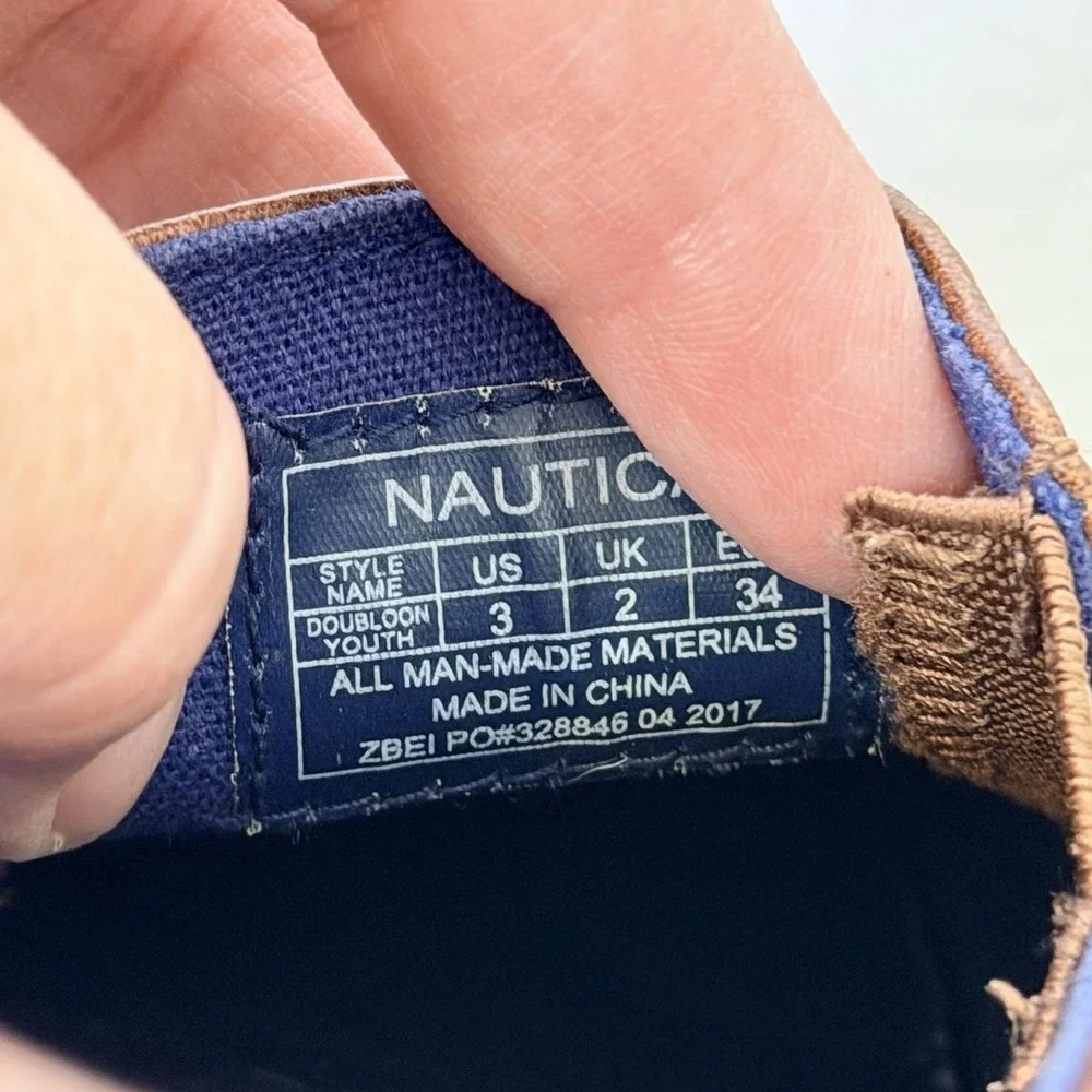 Nautica Brown Faux Leather Moc Toe Boys Slip On Boat Shoes Size 3 Preppy